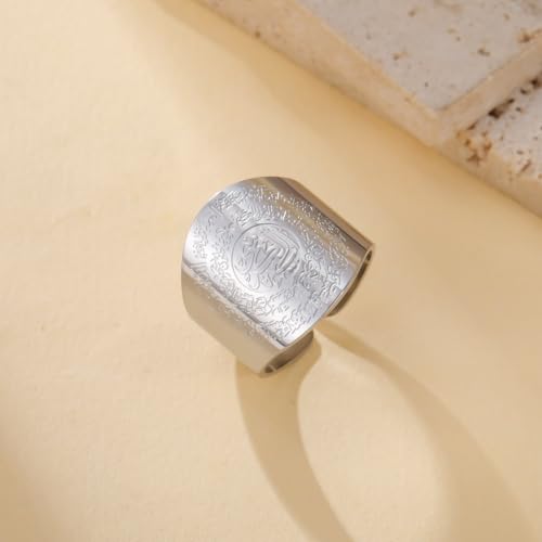 Dreamtimes Islamic Ayatul Kursi Ring for Women Men Muslim Quran Allah Rings Ayatul Kursi Arabic Calligraphy Adjustable Open Ring for Men Islam Eid Ramadan Gifts - style: Silver-1