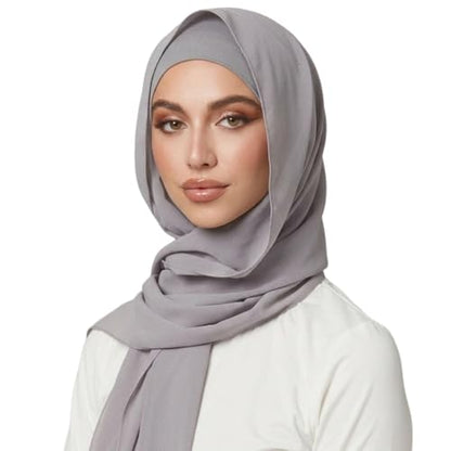 Yeieeo Instant Chiffon Hijab with Undercap (Tube or Bandage Cap), Breathable, no sweat buildup,Solid Chiffon Head Wraps - color: Gray