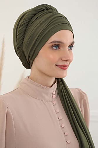 Aisha's Design Instant Hijab Scarves for Women, 95% Cotton Pretied Bonnet Turban Easy to Wear Cotton Headscarf - color: Khaki