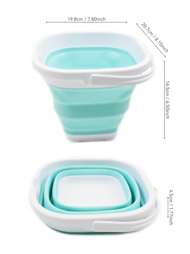 SAMMART 2.6L (0.68 Gallon) Super Mini Sqare Collapsible Plastic Bucket - Foldable Square Tub - Portable Fishing Water Pail - Space Saving Outdoor Waterpot (1, White/Lake Green) - color: White/Lake Green