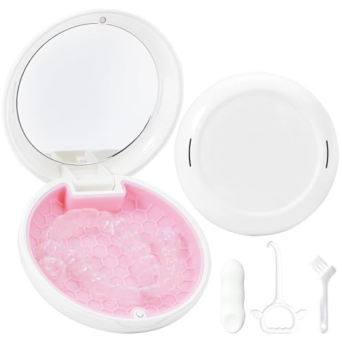Retainer Case Slim Aligner Case with Vent Holes Removable Inner Tray Silicone for Easy Cleaning, Retainer Removal Tool and Brush (White Pink) - color: White Pink