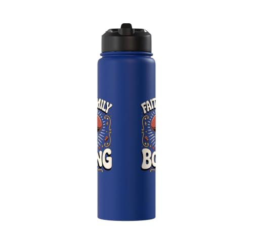 Faith Family Boxing Boxer Fighter Combat Sport Stainless Steel Insulated Water Bottle - color: Royal Blue