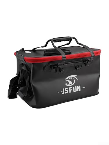 Eva Folding Fishing Bucket Portable Live Fish Box With Mesh Cover Adjustable Shoulder Strap Collapsible Bait Holder For Camping Hiking Outdoor Water Storage Black(45cm) - size: 45cm