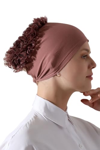 ihvan online Hijab Cap, Head Scarf Beanie, Volumizing Non Slip Head Wraps for Women, Hijab Undercap with Tie-Back Closure - color: Light Brown