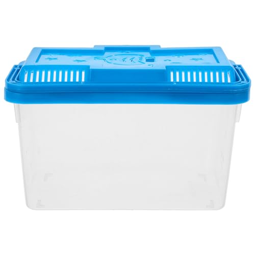 MERRYHAPY Portable Betta Fish Tank and Aquarium Breeding Box, Plastic Reptile Terrarium with Handle, Medium Blue Rectangular Turtle and Hamster Transport Case for Travel and Home Use