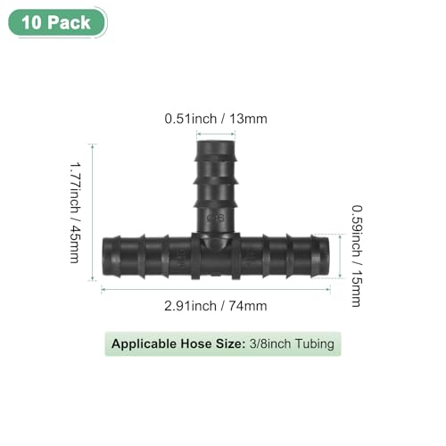 M METERXITY 10-Pack Drip Irrigation Barbed Fittings, for 3/8 Inch Tees Tubing Connector Plastic Coupling Irrigation Parts for Garden/Greenhouse/Aquarium/Flower Pot, Drip Pipe Accessories - style: 3-Way