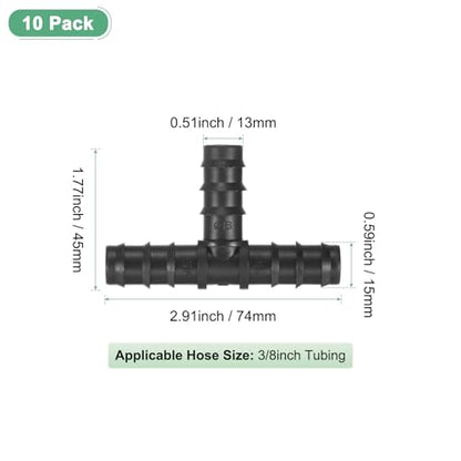 M METERXITY 10-Pack Drip Irrigation Barbed Fittings, for 3/8 Inch Tees Tubing Connector Plastic Coupling Irrigation Parts for Garden/Greenhouse/Aquarium/Flower Pot, Drip Pipe Accessories - style: 3-Way
