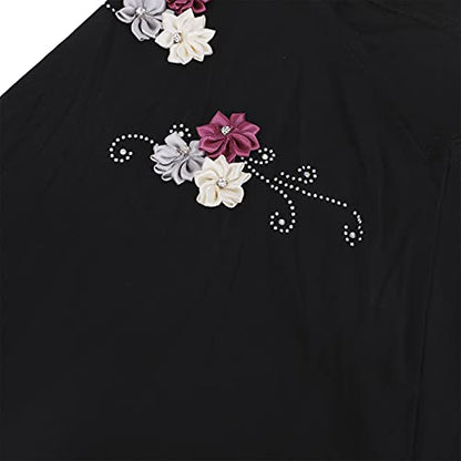 Girls Ice Silk Muslim Khimar Hijab Headscarf Flower Arab Scarf Shawls Neck Wrap Islamic Head Wrap for Age 2-7 Years - color: Style 3-black