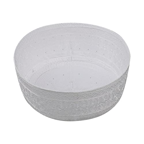 PURFUN Mens Embroidered Kufi Muslim Prayer Hat Soft Islam Religious Arabic Cap - color: S Pattern/White, size: Medium