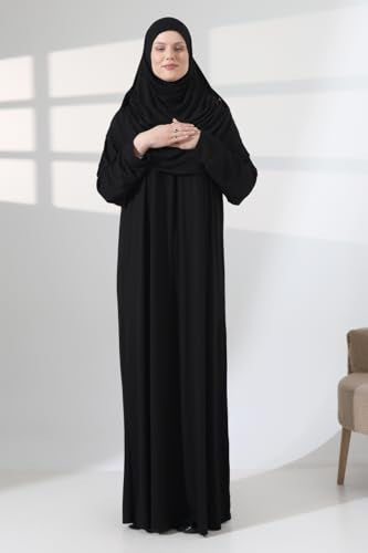 ihvan online Muslim Dresses for Women, Prayer Dress, Islamic Abaya with Hijab, One-Piece Long Sleeve Muslim Dress - color: Black