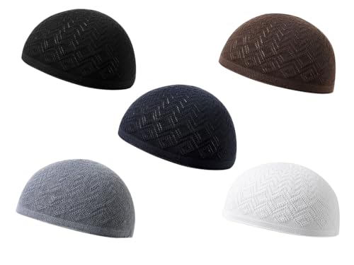 5Pcs Men's Muslim Kufi Hat - Cotton Islam Prayer Cap, Muslim Crochet Hat, Islamic Gift for Ramadan