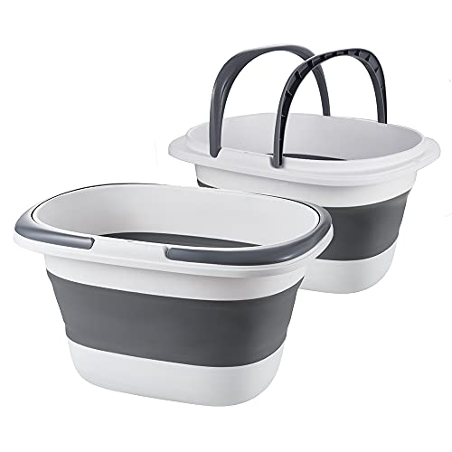 Goderewild 2 Pack Large Collapsible Mop Bucket 4.2 Gallon(16L) with Handle for House Cleaning, Space Saving Outdoor Multiuse Foldable Water Pail for Camping, Fishing, RV(2, Grey) - color: Grey×2