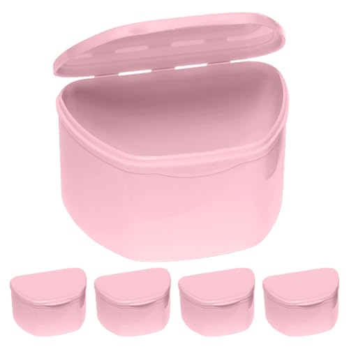 PlastCare USA Pink Denture Cases Pack of 5 - Dental Box For Artificial Teeth, Mouth Guard, Night Guard, Gum Shields, Retainer - Denture Bath Container for Women and Men - Travel Denture Cup - color: Pink
