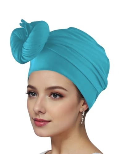 vabovin Head Wraps for Black Women Stretch Jersey Knit Turban Headwrap Solid Color Headscarf Headband Shawl - color: 20- Mint Turquoise