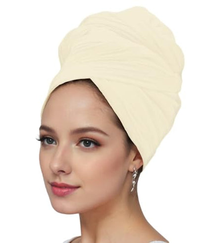 vabovin Head Wraps for Black Women Stretch Jersey Knit Turban Headwrap Solid Color Headscarf Headband Shawl - color: 15- Beige