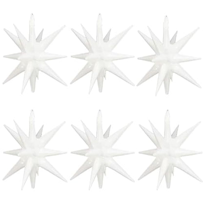 6 Pcs White Star Foil Balloons One-Piece 14-Pointed Star Balloon 4D Cone Mylar 22inch Christmas Birthday Wedding Fireworks Shape Party Supplies (White) ﻿ - color: White