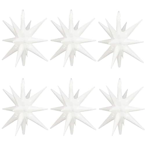6 Pcs White Star Foil Balloons One-Piece 14-Pointed Star Balloon 4D Cone Mylar 22inch Christmas Birthday Wedding Fireworks Shape Party Supplies (White) ﻿ - color: White