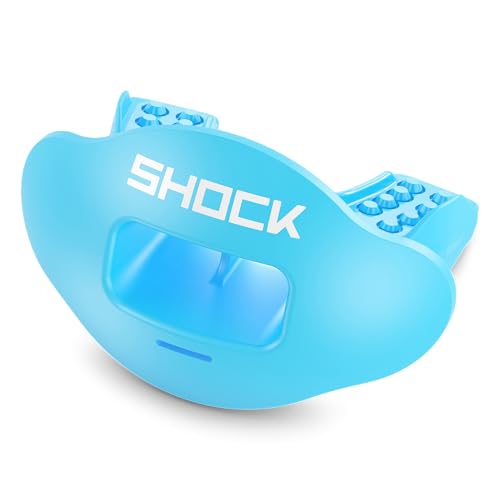 Shock Doctor Lip Guard, Adult and Youth Mouth Guard Football with Strap, Breathable Wide Opening Football Mouthpiece for Youth and Adults OSFA, Shock Doctor Mouth Guards, Max Airflow - color: Shock Blue