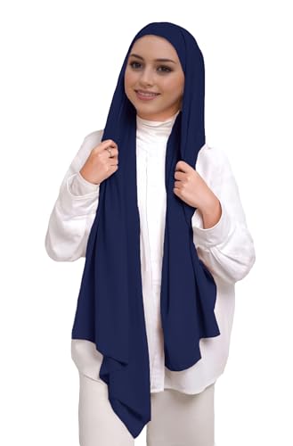 Lina & Lily Muslim Chiffon Instant Hijab Head Scarf with Matching Tie Back Jersey Undercap - color: Navy Blue