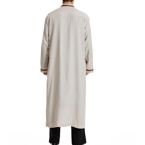 Thobe for Men Abaya Islamic Clothing Loose Long Sleeve Muslim Kaftan Open Front Dubai Arabic Robe Prayer Costume - color: Beige, size: 3X-Large