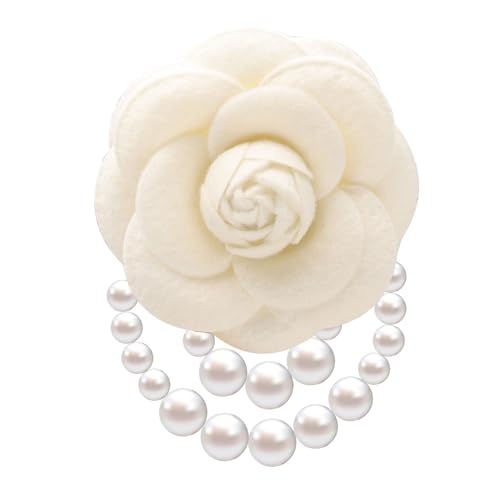 Elegant Camellia Flower Faux Pearl Brooch Pin,Bohemian Fabric Flower Brooch Pins Pearl Tassel for Women Teen Girls, Corsage Wedding Brooches Clothes Dress Coat Accessories Jewelry Gift