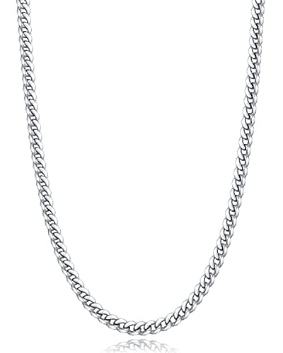 Jewlpire Silver/Black/Gold Chain for Men, Cuban Link Chain Necklace for Men Women, 4mm/6mm Mens Necklace 18K Gold Plated/316L Stainless Steel Mens Chains Necklaces 18/20/22/24/26 Inch - color: 4mm-stainless steel, size: 26 Inches