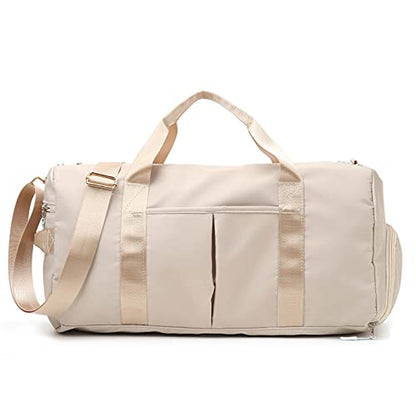 Sports Gym Bag for Women Travel Duffel Bag with Wet Pocket and Shoes Compartment for Training Swim Yoga(Beige) - color: Beige