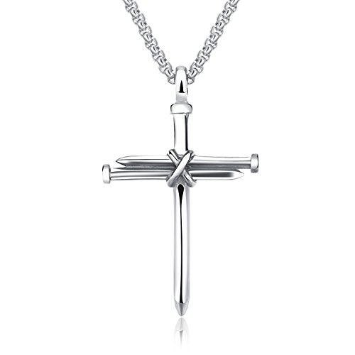 Isaiah 41:7 Nail Cross for Car Rearview Mirror Hanging Accessories Pendant Necklace For Men Women Car Charm Hanging Ornament Decor Christian Religious Cross Pendan - color: Silver
