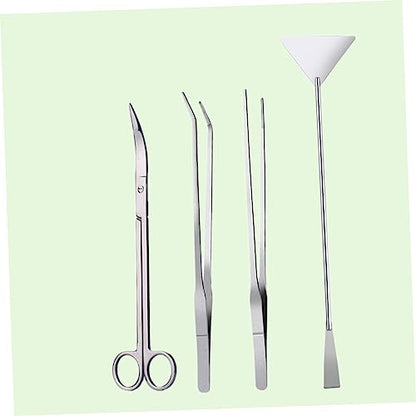 Stainless Steel Aquarium Plant Tweezers Set 4PCS Aquatic Tools Scissors and Spatula for Aquascaping for Fish Tank Maintenance and Plant Arrangement