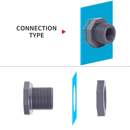 ChillWaves PVC Bulkhead Fitting 3/4" Double Thread Connector Adapter with Plugs for Water Tank, Aquariums, Rain barrels(4-PACK) - size: 3/4 INCH, style: Bulkhead Fitting + Plug