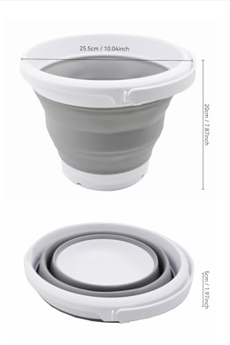 SAMMART 5.5L (1.4 Gallon) Collapsible Plastic Bucket - Foldable Round Tub - Portable Fishing Water Pail - Space Saving Outdoor Waterpot. (White/Grey, 1) - color: White/Grey