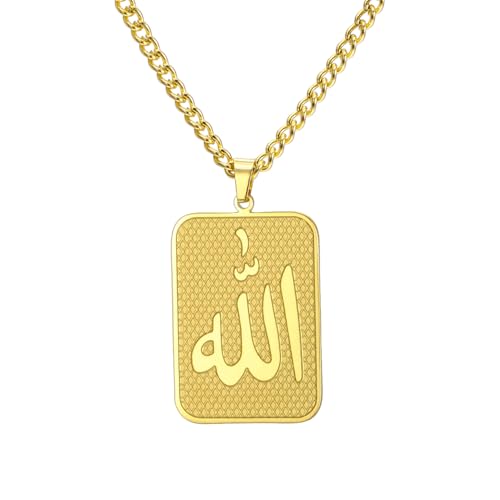 Islamic Text Symbols Necklace Glossy Arabic Pendant Necklace Middle East Crescent Allah Daan Muslim Gifts Religious Jewelry Gifts for Men and Women - color: allah necklace gold