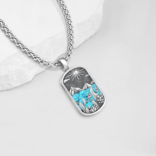 Western Catus/Knights Templar/St Michael/Santa Muerte/Praying Hand/Spartan/Virgin Mary/Tetragrammaton/Wrestlers/Allah Necklace Sterling Silver Dog Tag Necklace Christian Jewelry Gifts for Men - style: Western Cactus