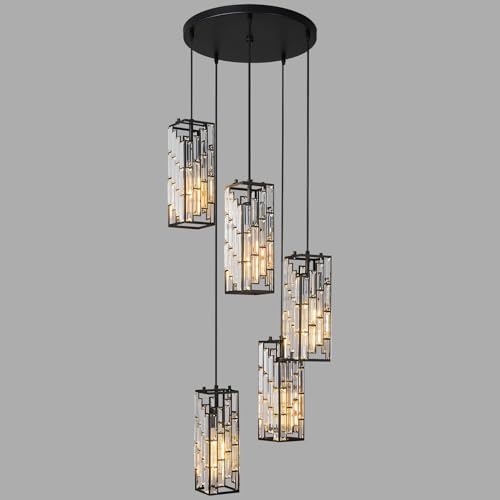 Black Pendant Lighting Modern Pendant Light, Mini Crystal Chandeliers,Adjustable Pendant Light Fixture for Kitchen Island Dinning Room Bedroom (5 Light) - color: Black, size: 5-Light