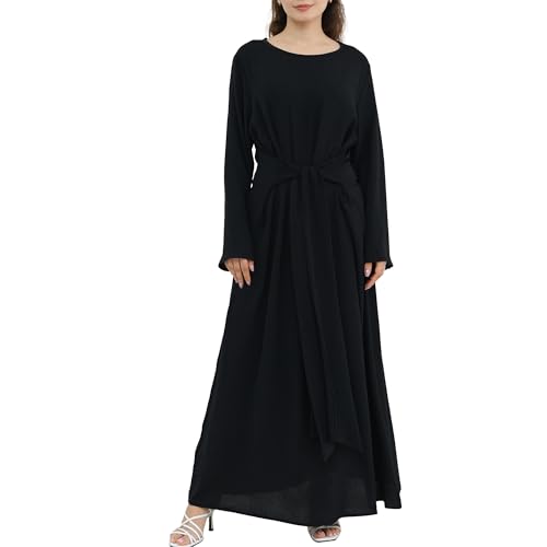 Abaya Dress for Muslim Eid Prayer Jilbab Dubai Women Maxi Kaftan Islamic Salah Dress Soft Muslim Women Clothes - color: Blacka, size: Medium