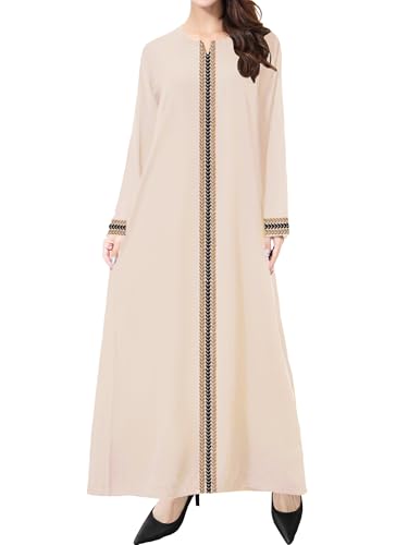 WSPLYSPJY Embroidered Abaya Muslim Dresses for Women Prayer Robe - color: Light Khaki, size: Small