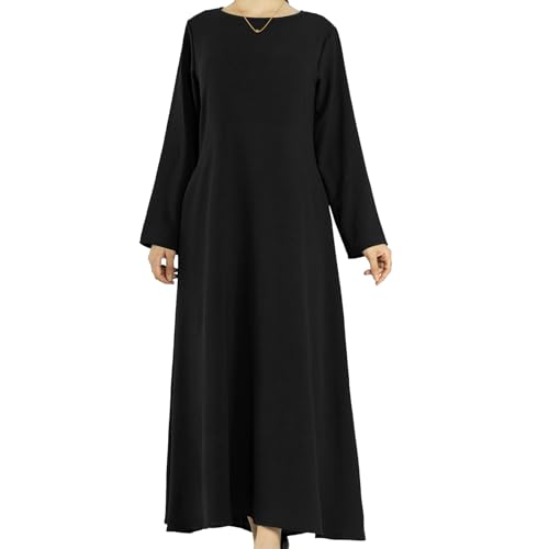 Women Abaya Muslim Dress Long Sleeve Modest Prayer Maxi Kaftan Islamic Clothes with Pockets - color: Black, size: X-Large
