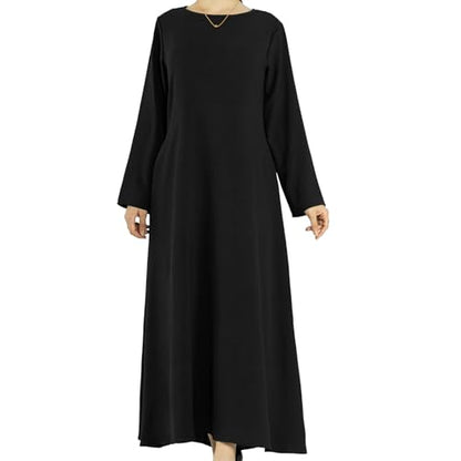 Women Abaya Muslim Dress Long Sleeve Modest Prayer Maxi Kaftan Islamic Clothes with Pockets - color: Black, size: Large