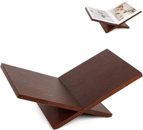 Open Display Book Stand, Wooden Large Book Holder, Coffee Table Stand, Wood Easel for Magazine, Art, Cook Book, Bible, Quran - Black (Brown) - color: Brown