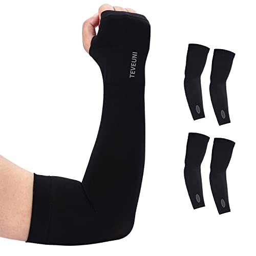 Arm Sleeves for Women Men Hand Cover Cooling Compression Arm Sleeve Tattoo Cover Up Sleeves to Cover Arm Warmers - color: 2pairs Black With Hand Cover