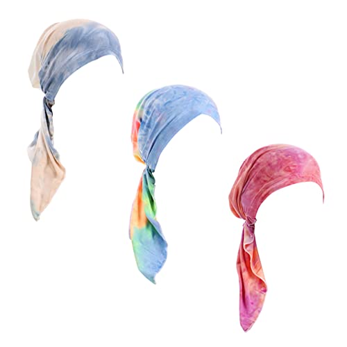 3 Packed Women's Pre Tied Head Scarves Slip On Chemo Beanies Hair Cover Headwrap Caps - color: C2-tie Dye -3packed