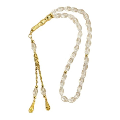 Oval Beads Glass Islamics Prayer Beads Tasbih With Gold Tassels For Daily Devotion And Cultural Event - color: Transparent