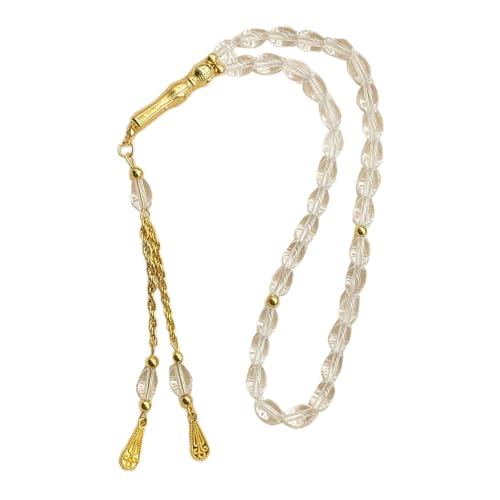 Oval Beads Glass Islamics Prayer Beads Tasbih With Gold Tassels For Daily Devotion And Cultural Event - color: Transparent