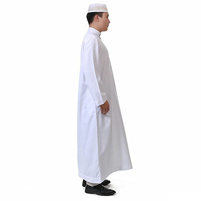 Men Muslim Robes Dubai Kaftan Jubba Thobe Islamic Arabic Prayer Eid Gown Middle East Long Sleeves Mandarin Neck Gown - size: Medium