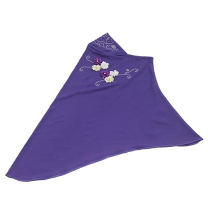 Instant Hijab for Kids Girls Hijabs Muslim Islamic Head Scarf with Rhinestone and Flowers - color: Dark Purple