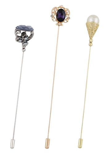 Alilang Vintage Hat Pin 5 inch Long Handle Golden Tone Lapel Pins Tie Scarf Brooch Jewelry Accessories Pack of 2/3/5 - color: 3 PCS Multi-shaped 1