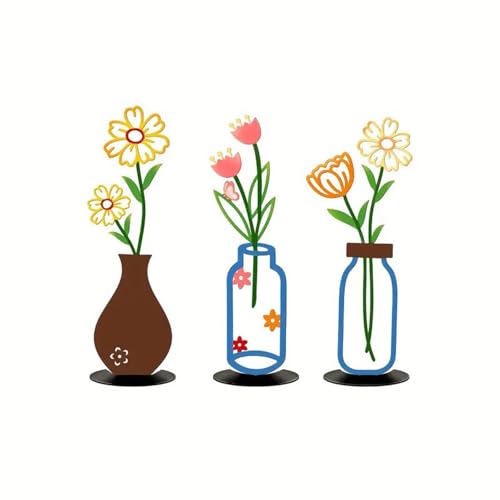 3PCS Sculptures Home Decor, Metal Vase Silhouette Tabletop Decor - color: Colorful