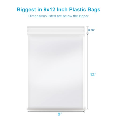 9''x 12'', (Pack of 100) 2 mil Thick Clear Plastic Reclosable Zip Poly Bags with Resealable Lock Seal Zipper for Photo, Jewelry, Bakery, Treats, Travel, Storage, Packaging & Shipping… - size: 9" x 12"