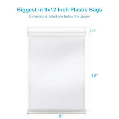 9''x 12'', (Pack of 100) 2 mil Thick Clear Plastic Reclosable Zip Poly Bags with Resealable Lock Seal Zipper for Photo, Jewelry, Bakery, Treats, Travel, Storage, Packaging & Shipping… - size: 9" x 12"