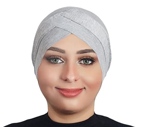 Solid Color Full Cover Inner Hijab Caps Muslim Forehead Cross Turban Stretch Hijab for Women Head Scarf Under Hijab - color: Heather Gray